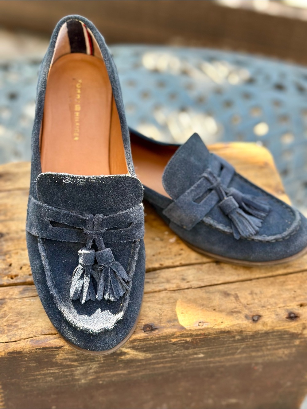 Tommy Hilfiger Navy Suede Tassel Loafers Womens Size 6.5